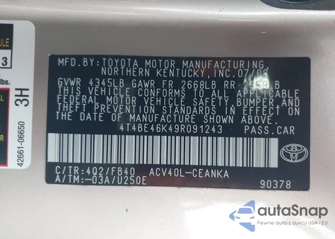 2009 Toyota Camry из США, поврежденный, VIN 4T4BE46K49R091243